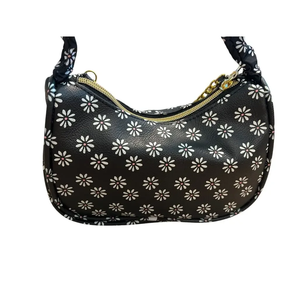 NWT Jessica Simpson Girls Floral Crescent Shoulder Bag Black
